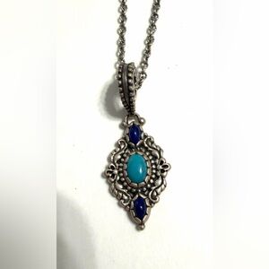 Carolyn Pollack Sterling Silver Turquoise & Lapis Enhancer Pendant Necklace